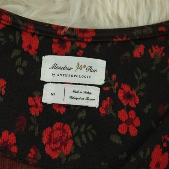Meadow Rue Anthropolgie Size Medium M Black Red Rose Floral Peplum V Neck Top - Picture 4 of 8